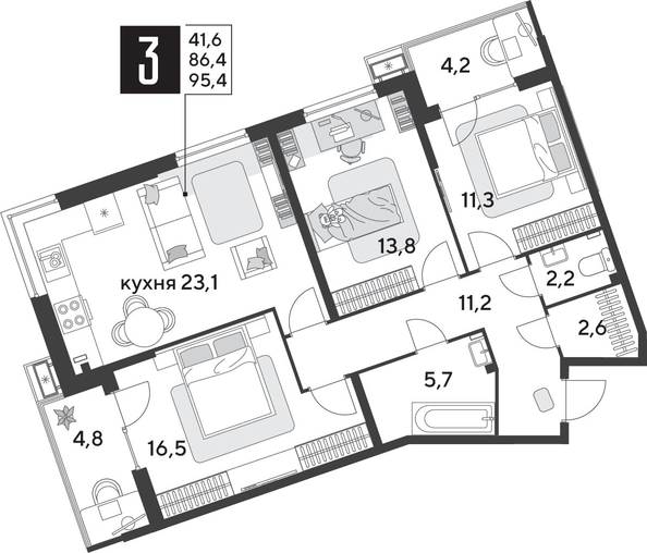 
  Продается 3-комн. квартира 96.4 м², в ЖК Парк Победы 2, литера 28. Фото 1.
