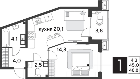 
  Продается 1-комн. квартира 49.1 м², в ЖК Парк Победы 2, литера 28. Фото 1.