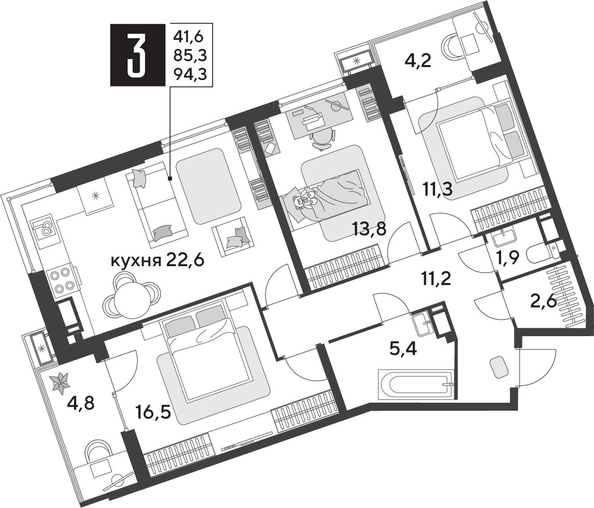 
  Продается 3-комн. квартира 94.5 м², в ЖК Парк Победы 2, литера 28. Фото 1.
