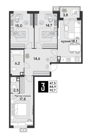 
  Продается 3-комн. квартира 93.1 м², в ЖК Парк Победы 2, литера 30. Фото 1.