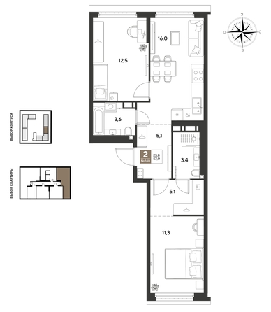 
  Продается 2-комн. квартира 57 м², в ЖК ГРЕЙД, литер 13. Фото 1.