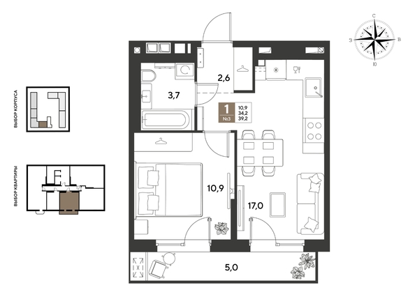 
  Продается 1-комн. квартира 39.2 м², в ЖК ГРЕЙД, литер 14. Фото 1.