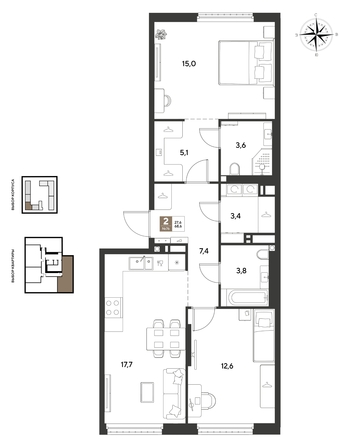 
  Продается 2-комн. квартира 68.6 м², в ЖК ГРЕЙД, литер 14. Фото 1.