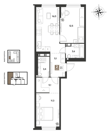 
  Продается 2-комн. квартира 57 м², в ЖК ГРЕЙД, литер 14. Фото 1.