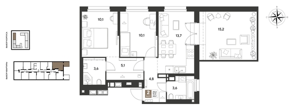 
  Продается 2-комн. квартира 66.2 м², в ЖК ГРЕЙД, литер 14. Фото 1.