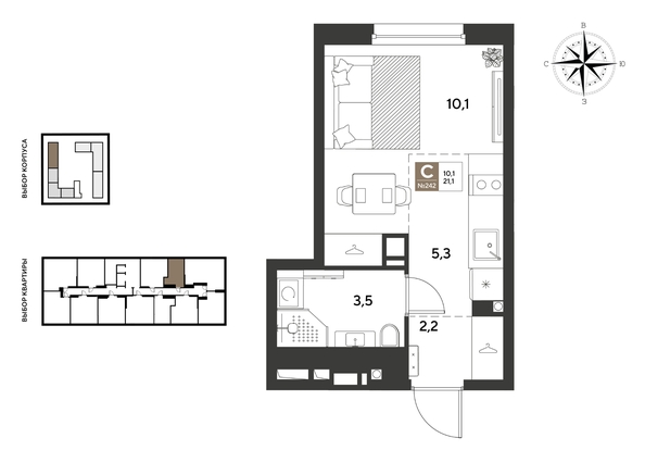 
  Продается студия 21.1 м², в ЖК ГРЕЙД, литер 14. Фото 1.