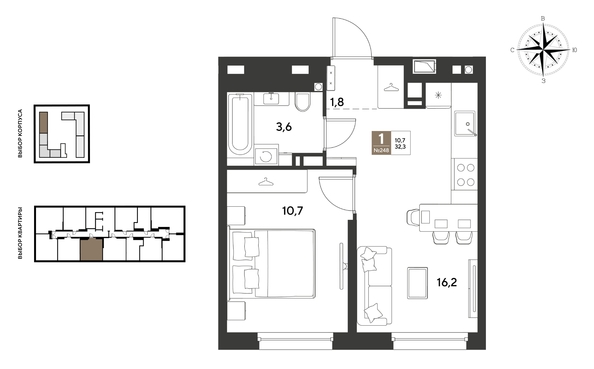 
  Продается 1-комн. квартира 32.3 м², в ЖК ГРЕЙД, литер 14. Фото 1.