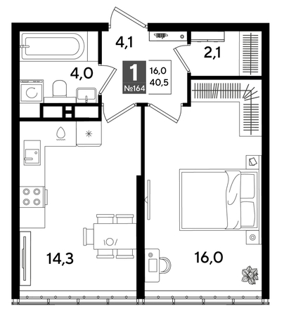 
  Продается 1-комн. квартира 40.5 м², в ЖК ДОГМА ПАРК, литера 15. Фото 1.