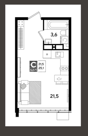 
  Продается студия 25.1 м². Фото 1.