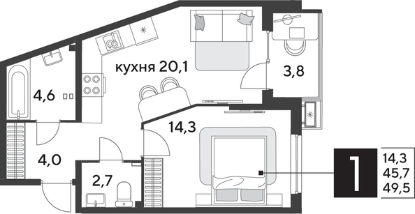
  Продается 1-комн. квартира 50.3 м², в ЖК Парк Победы 2, литера 28. Фото 1.