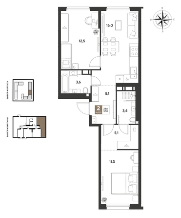 
  Продается 2-комн. квартира 57 м², в ЖК ГРЕЙД, литер 13. Фото 1.