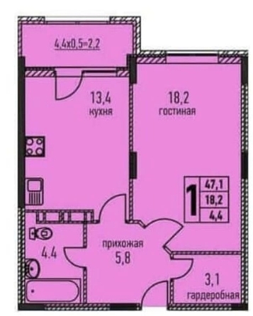 
   Продам 1-комнатную, 44 м², Таманская ул, 121к1

. Фото 9.