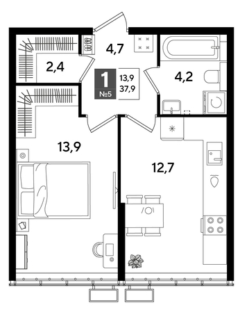 
  Продается 1-комн. квартира 37.9 м², в ЖК ДОГМА ПАРК, лит 20. Фото 1.