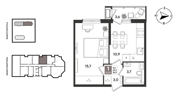 
  Продается 1-комн. квартира 36.9 м², в ЖК Рекорд 2, литера 3. Фото 1.