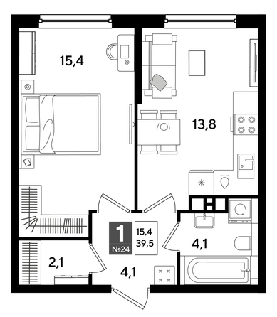 
  Продается 1-комн. квартира 39.5 м², в ЖК ДОГМА ПАРК, литера 16. Фото 1.
