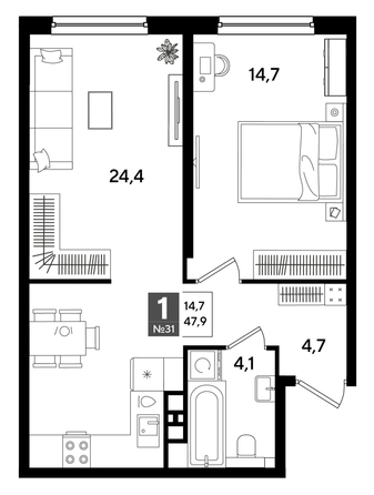 
  Продается 1-комн. квартира 47.9 м², в ЖК ДОГМА ПАРК, литера 16. Фото 1.