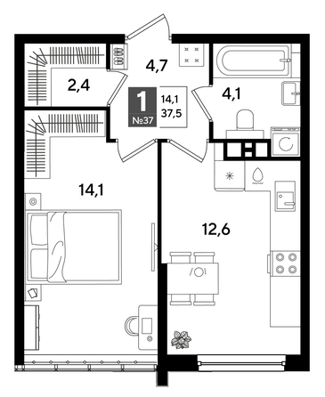 
  Продается 1-комн. квартира 37.5 м², в ЖК ДОГМА ПАРК, литера 16. Фото 1.