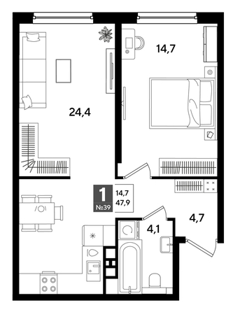 
  Продается 1-комн. квартира 47.9 м², в ЖК ДОГМА ПАРК, литера 16. Фото 1.