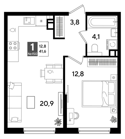 
  Продается 1-комн. квартира 41.6 м², в ЖК ДОГМА ПАРК, литера 16. Фото 1.