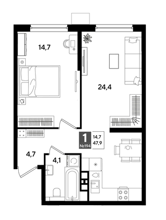 
  Продается 1-комн. квартира 47.9 м², в ЖК ДОГМА ПАРК, лит 20. Фото 1.