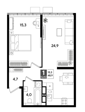 
  Продается 1-комн. квартира 48.9 м², в ЖК ДОГМА ПАРК, лит 20. Фото 1.