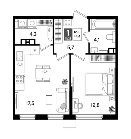
  Продается 1-комн. квартира 44.4 м², в ЖК ДОГМА ПАРК, литера 18. Фото 1.