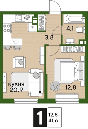 
  Продается 1-комн. квартира 41.6 м², в ЖК ДОГМА ПАРК, литера 18. Фото 1.