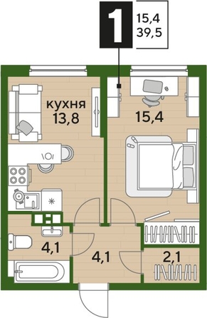 
  Продается 1-комн. квартира 39.5 м², в ЖК ДОГМА ПАРК, литера 18. Фото 1.