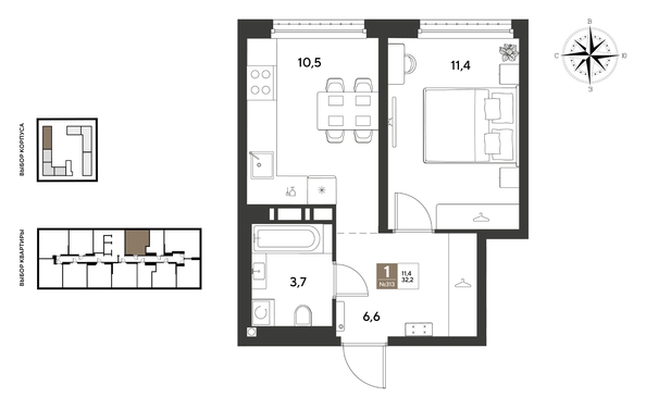 
  Продается 1-комн. квартира 32.2 м², в ЖК ГРЕЙД, литер 14. Фото 1.
