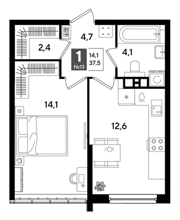 
  Продается 1-комн. квартира 37.5 м², в ЖК ДОГМА ПАРК, литера 16. Фото 1.