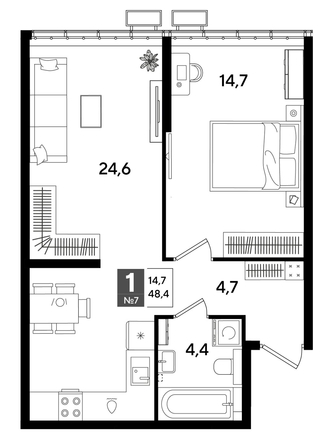 
  Продается 1-комн. квартира 48.4 м², в ЖК ДОГМА ПАРК, лит 20. Фото 1.