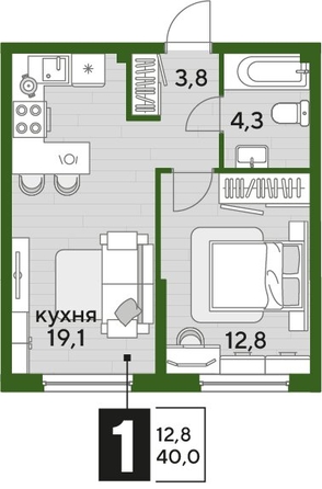 
  Продается 1-комн. квартира 40 м², в ЖК ДОГМА ПАРК, литера 18. Фото 1.