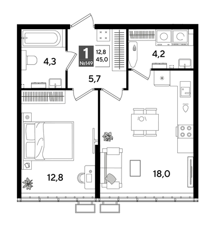 
  Продается 1-комн. квартира 45 м², в ЖК ДОГМА ПАРК, лит 20. Фото 1.