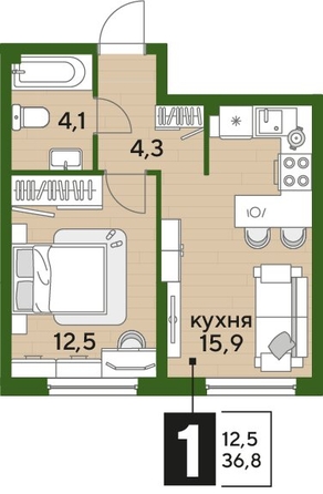 
  Продается 1-комн. квартира 36.8 м², в ЖК ДОГМА ПАРК, литера 18. Фото 1.