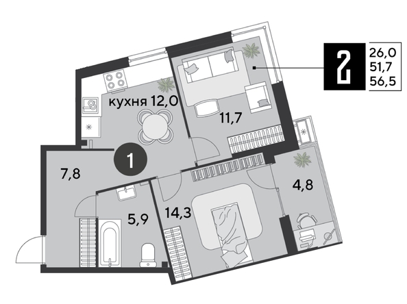 
  Продается 2-комн. квартира 56.5 м², в ЖК Парк Победы 2, литера 6. Фото 1.