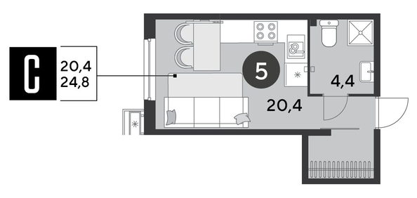 
  Продается студия 24.8 м², в ЖК Парк Победы 2, литера 6. Фото 1.