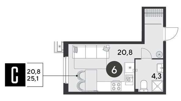 
  Продается студия 25.1 м², в ЖК Парк Победы 2, литера 6. Фото 1.
