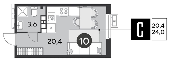 
  Продается студия 24 м², в ЖК Парк Победы 2, литера 6. Фото 1.
