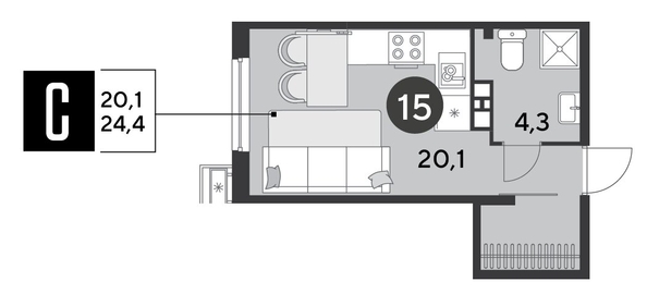 
  Продается студия 24.4 м², в ЖК Парк Победы 2, литера 6. Фото 1.