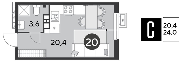
  Продается студия 24 м², в ЖК Парк Победы 2, литера 6. Фото 1.