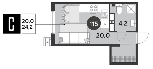 
  Продается студия 24.2 м², в ЖК Парк Победы 2, литера 6. Фото 1.