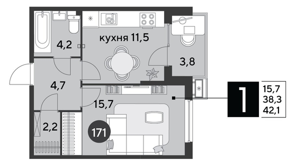 
  Продается 1-комн. квартира 42.1 м², в ЖК Парк Победы 2, литера 6. Фото 1.