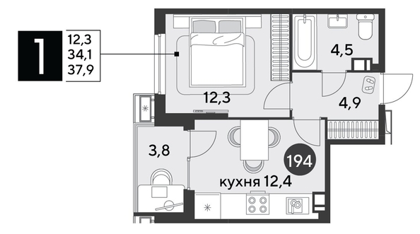 
  Продается 1-комн. квартира 37.9 м², в ЖК Парк Победы 2, литера 6. Фото 1.