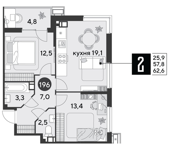 
  Продается 2-комн. квартира 62.6 м², в ЖК Парк Победы 2, литера 6. Фото 1.