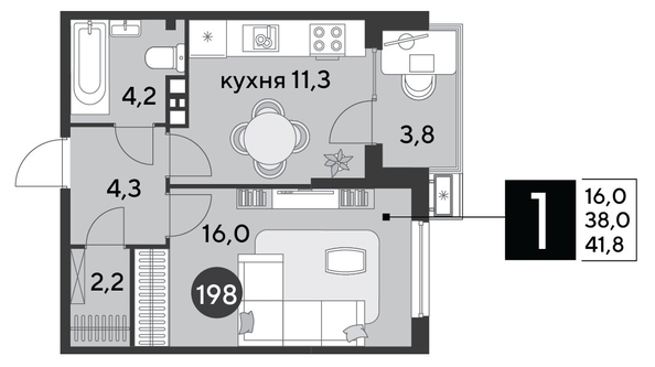 
  Продается 1-комн. квартира 41.8 м², в ЖК Парк Победы 2, литера 6. Фото 1.