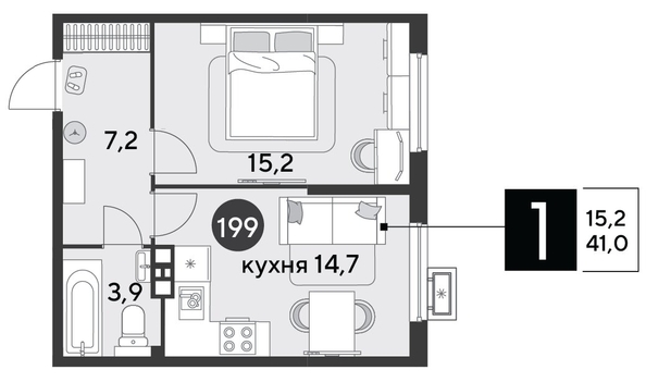 
  Продается 1-комн. квартира 41 м², в ЖК Парк Победы 2, литера 6. Фото 1.