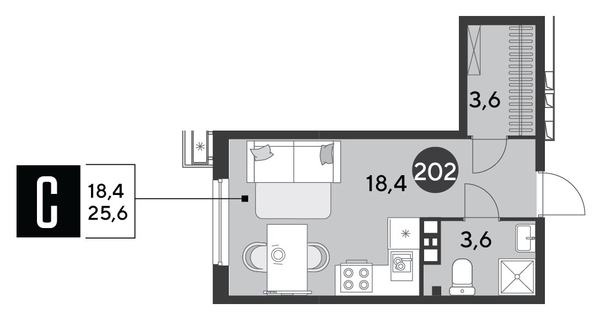 
  Продается студия 25.6 м², в ЖК Парк Победы 2, литера 6. Фото 1.