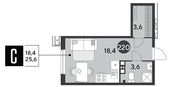 
  Продается студия 25.6 м², в ЖК Парк Победы 2, литера 6. Фото 1.