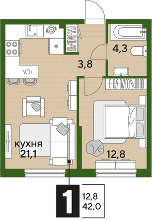 
  Продается 1-комн. квартира 42 м², в ЖК ДОГМА ПАРК, литера 18. Фото 1.