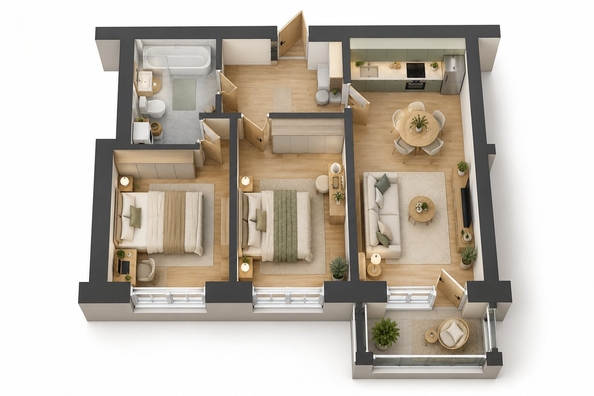 
  Продается 2-комн. квартира 57.2 м², в ЖК Улыбка, литера 1. Фото 1.
